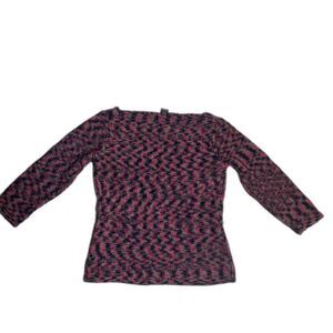 WOMEN'S SIZE LARGE BOAT NECK TWEE PINK BLUE QUARTER SLEEVE FITTED SWEATER